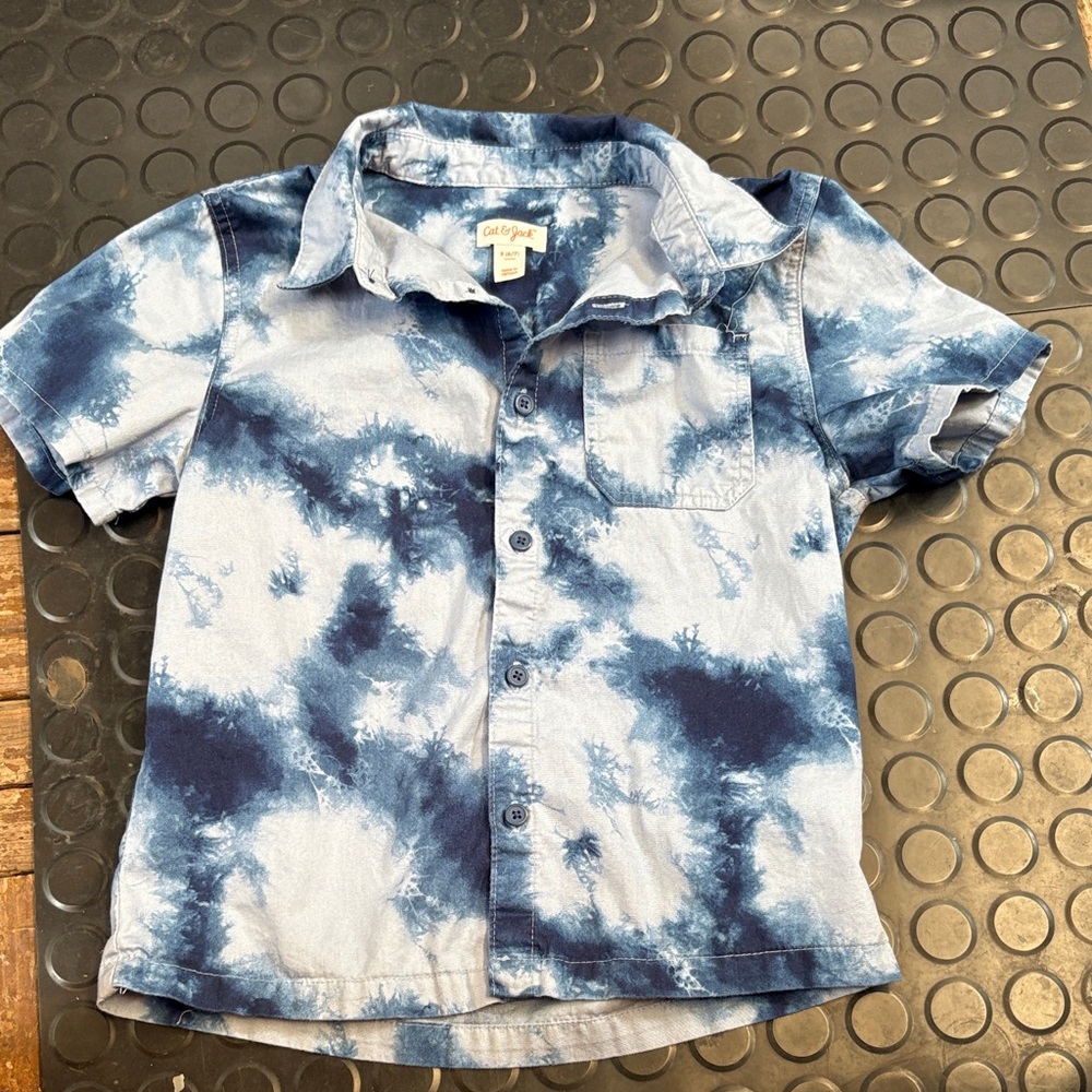 Cat & Jack Blue Tie-Dye Button Down Shirt
